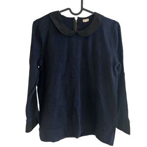 J. Crew S Navy Blue Long Sleeve peter pan Black Collar